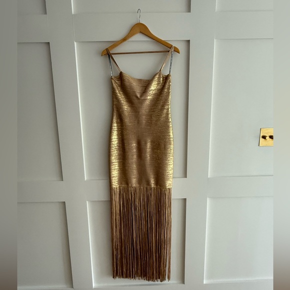 Herve Leger Gold Dress - size medium, gorgeous - Picture 3 of 14